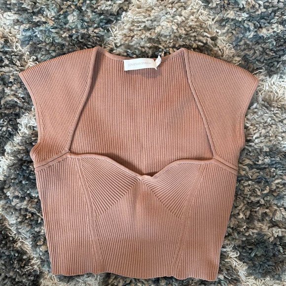 Pink Jonathan Simkhai Abia Rib Knit Crop Top S - Picture 2 of 4